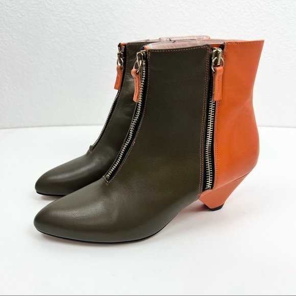 M by MISSONI Orange and Khaki Green Two-Tone Ankle Booties with Zippers, EU 37 - Picture 3 of 10